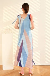 Pleated Tie-Shoulder Print Dress InsStreet